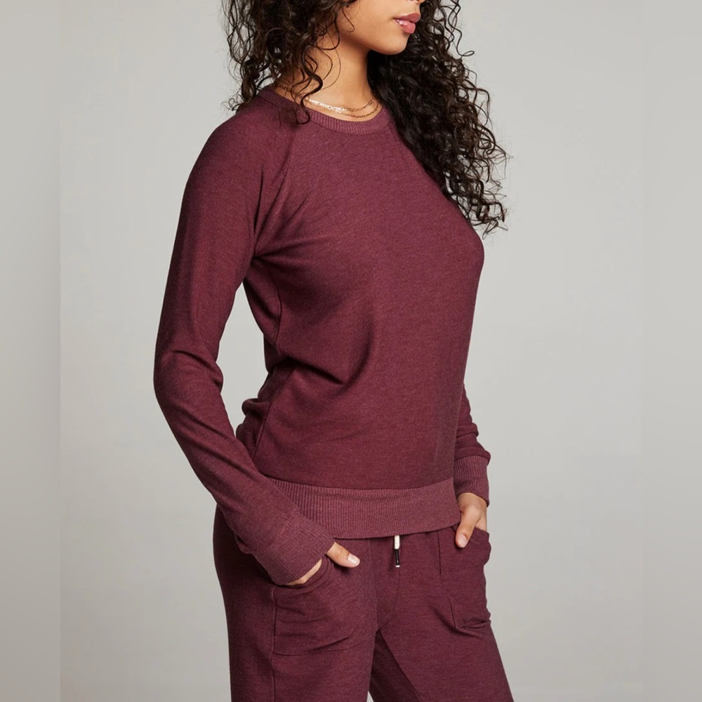 Chaser Wine Red Raglan Long Sleeveve Pullover